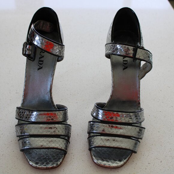 Prada Silver Python Sandals - Picture 1 of 3